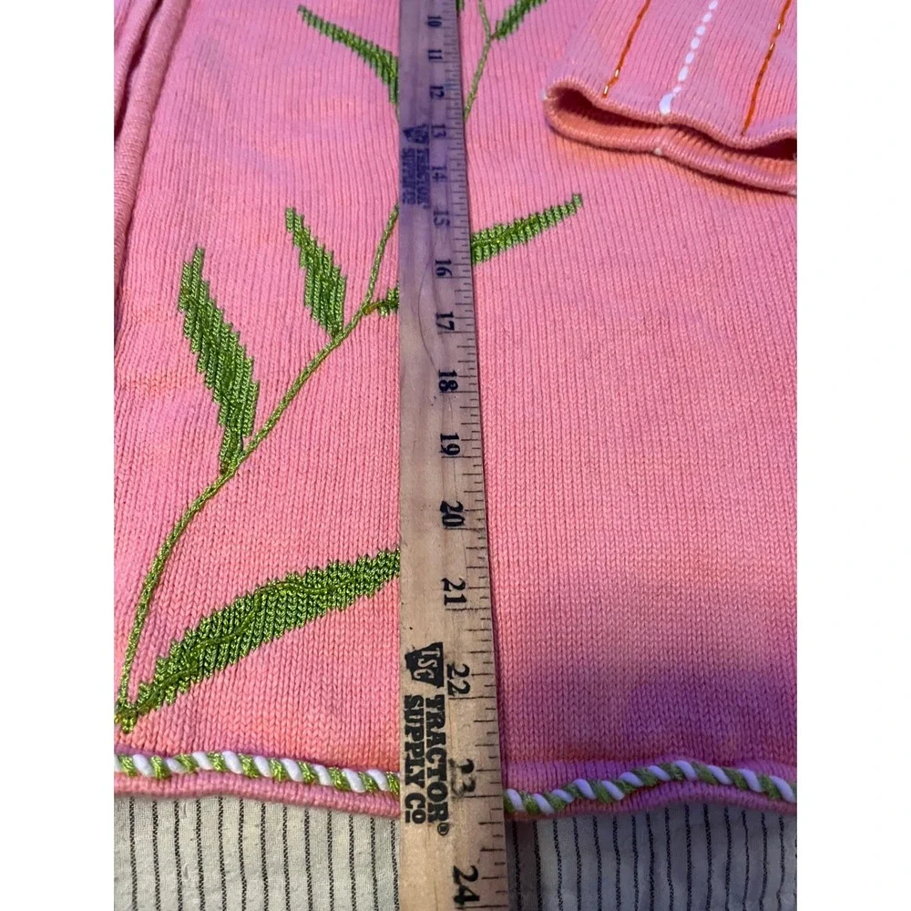 Storybook Knits Pink Pineapple Sequin Embroidered Zipper Cardigan Sweater 1X - Picture 3 of 6